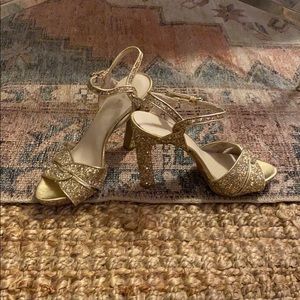 Nine West Gold Sparkle Heels, Size 9